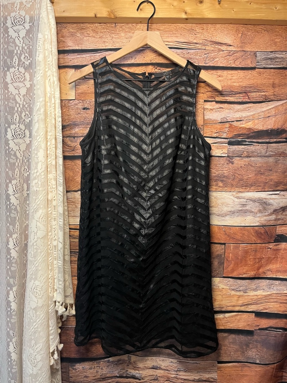 Guess Black Faux Leather Chevron-Striped Sleeveless Mini Dress (rack) - Picture 2 of 9